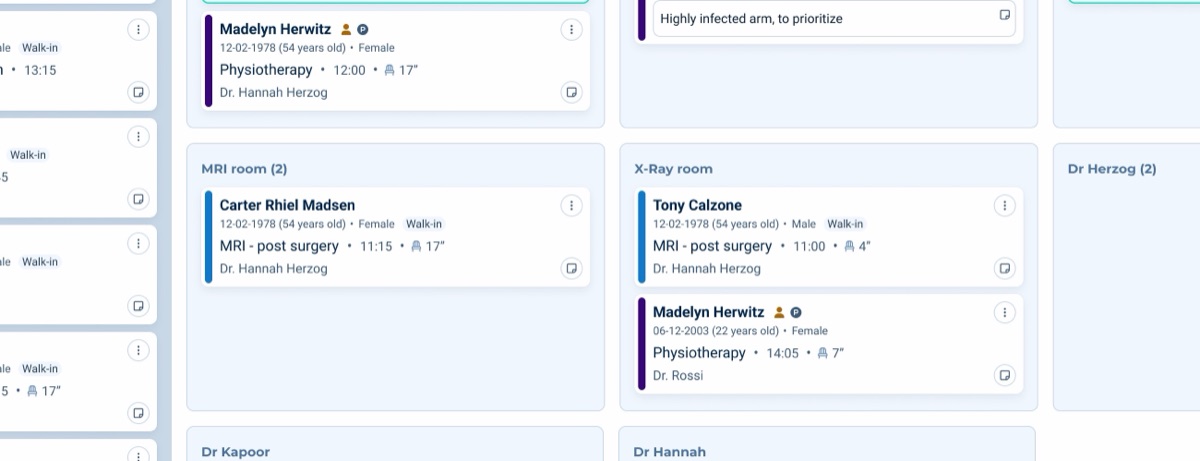 Patient Flow Manager with patient cards across care step columns